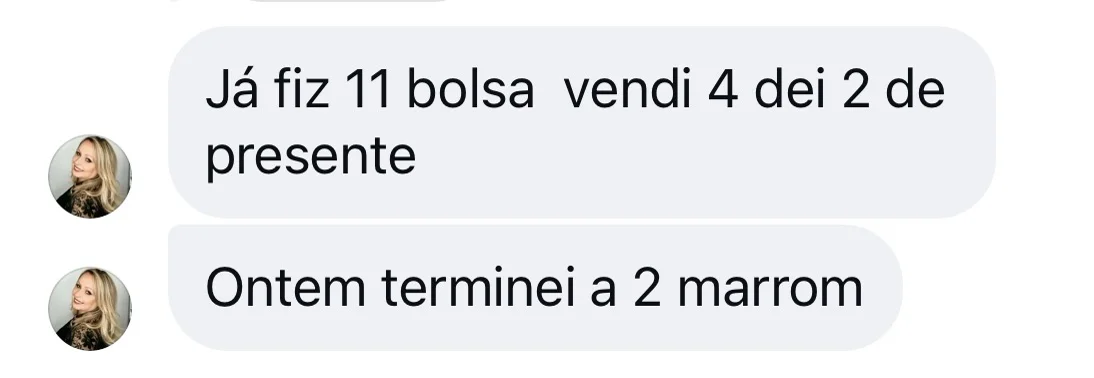 Depoimento de aluna: já fez 11 bolsas, vendeu 4 e deu 2 de presente
