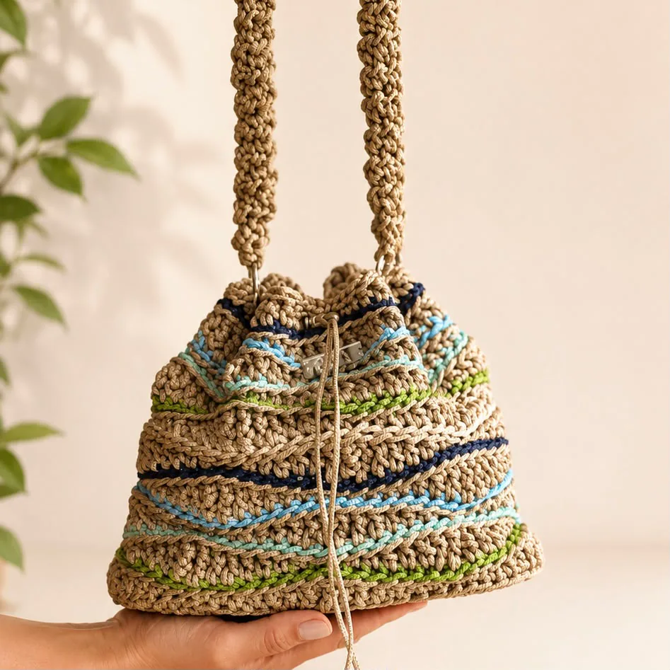 Bolsa Maré de crochê pronta em outro ângulo