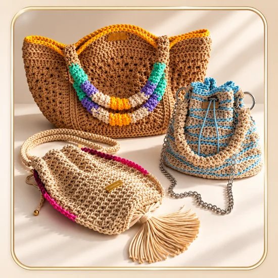 Mockup das bolsas de crochê da coleção de verão